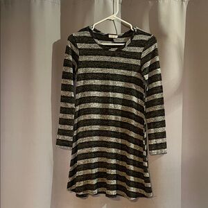 Striped Black and Gray Long Sleeve Dress